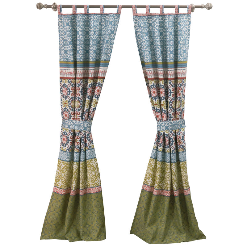 Kaw Set of 2 Panel Curtains, Multicolor Geometric Patterns, Polyester - Benzara