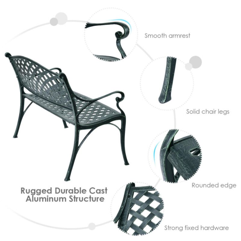 Hivvago 40 Inch Outdoor Aluminum Antique Garden Patio Bench