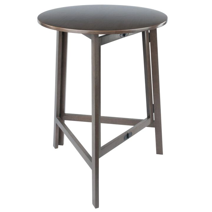 Ergode Wood Torrence High Table - Folding Round Table, Oyster Gray Finish, 30" Diameter, Contemporary Design, Slim 3" Depth when Folded, Sturdy Solid Wood, Ideal for Small Spaces.