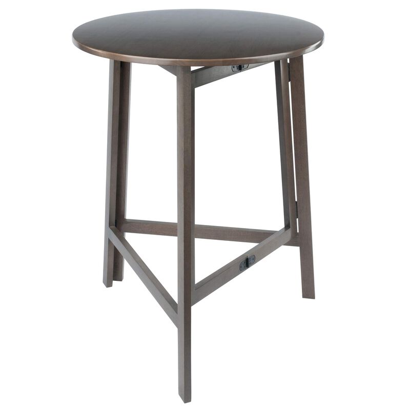 Ergode Wood Torrence High Table - Folding Round Table, Oyster Gray Finish, 30" Diameter, Contemporary Design, Slim 3" Depth when Folded, Sturdy Solid Wood, Ideal for Small Spaces.