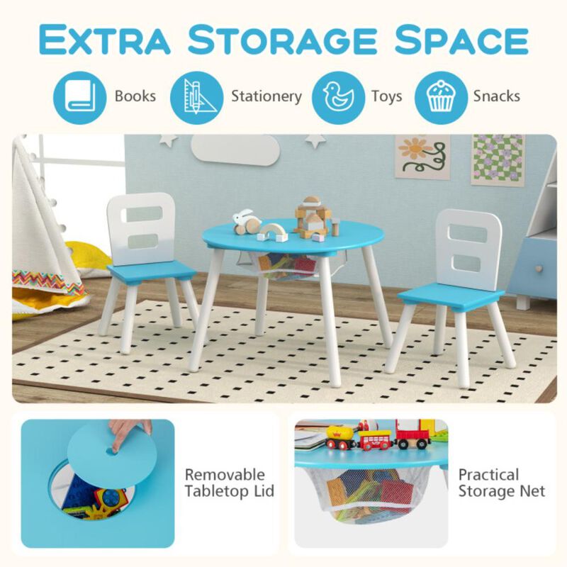 Hivvago Wood Activity Kids Table and Chair Set with Center Mesh Storage
