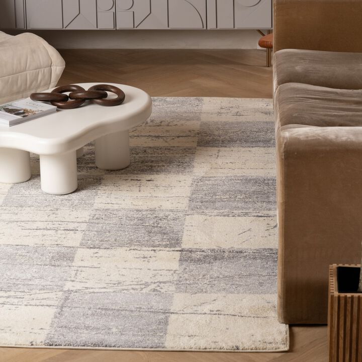 Nova Contemporary Geometric White Grey Indoor Area Rug