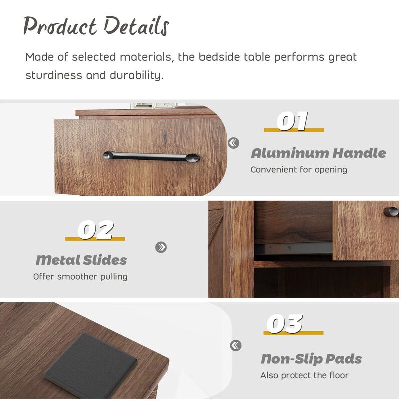 Compact Nightstand with Drawer and Open Compartment-Brown