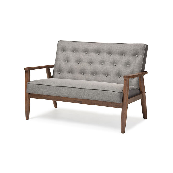 Baxton Studio Sorrento Mid-century Retro Modern Grey Fabric Upholstered Wooden 2-seater Loveseat