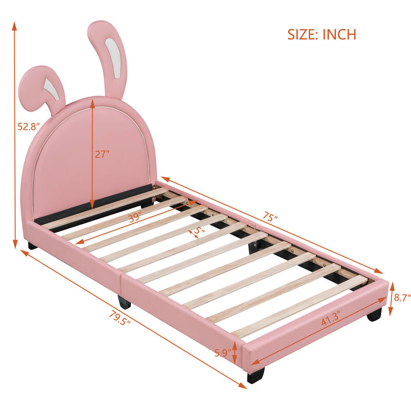 Merax Rabbit Upholstered Leather Platform Bed