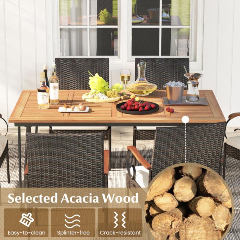 Hivvago 7 Pieces Patio Dining Set with Rattan Armchairs Soft Cushions 2" Umbrella Hole