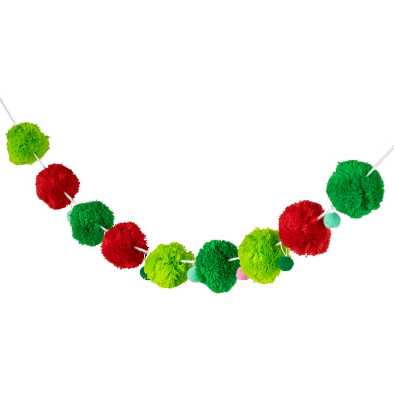 46" Green and Red Christmas Wool Beaded Garland - Unlit