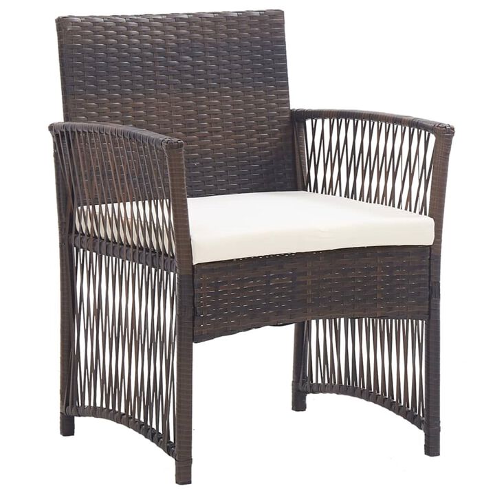 vidaXL Patio Armchairs with Cushions 2 pcs Brown Poly Rattan