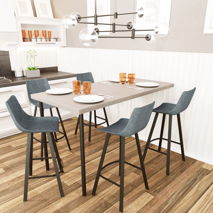 LeisureMod Elland Modern Upholstered Leather Bar Stool with Iron Legs & Footrest – Stylish and Durable Seating for Kitchen or Bar