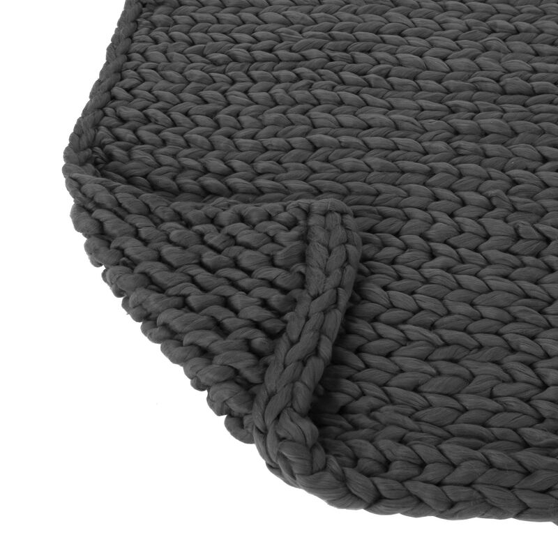 Moon Throw Blanket, 60 Inch, Knitted Design, Acrylic, Dark Gray Finish - Benzara