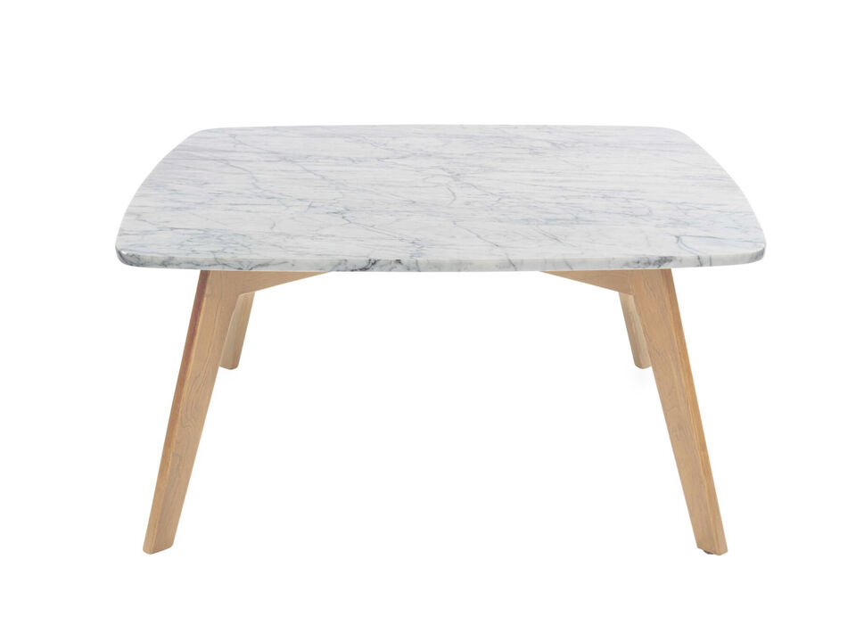 Vezzana 31" Square Italian Carrara White Marble Coffee Table with Legs