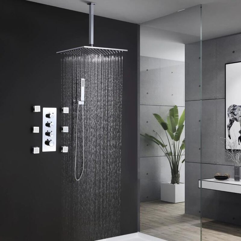 Luxury Thermostatic Mixer Shower System Combo Set Shower Head And Handshower