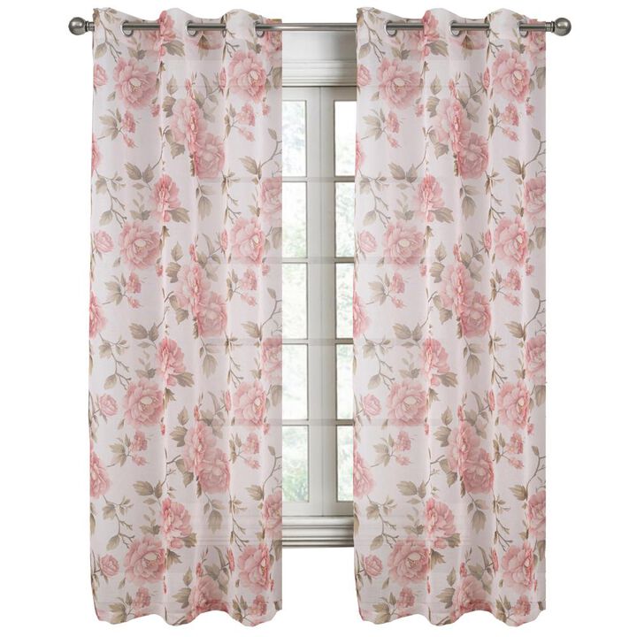 RT Designers Collection Ellie Doily Grommet Light Filtering Window Curtain Panel for Bedroom 54" x 84" Rose