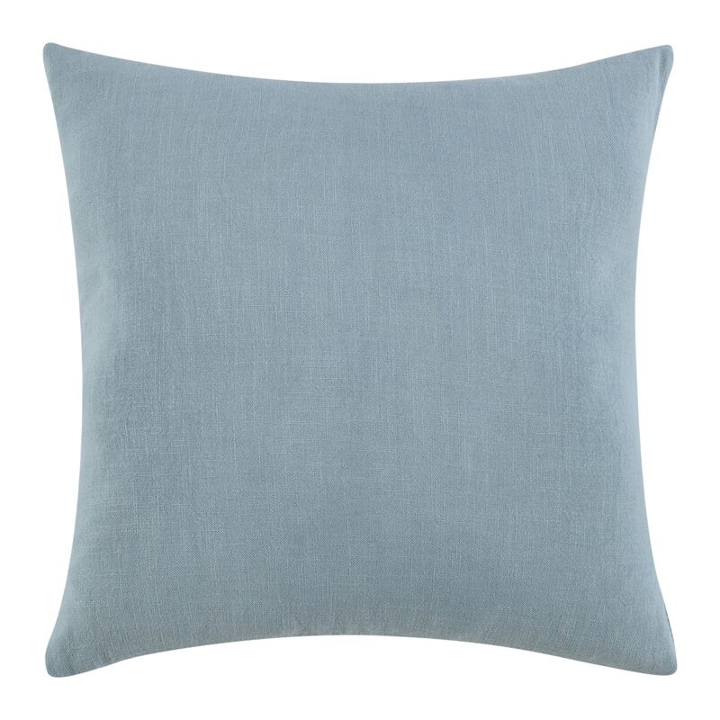 Reto Throw Pillow, 22 Inch Striped Tape Applique, Blue Cotton Linen - Benzara