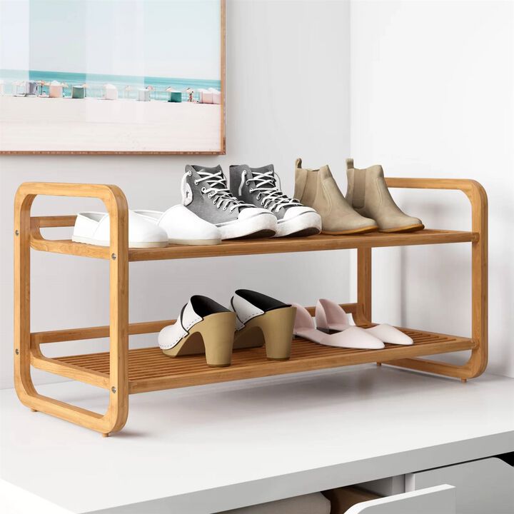 Hivvago Bamboo Modern 2-Shelf Stackable Shoe Rack - Holds up to 8 Pair of Shoes