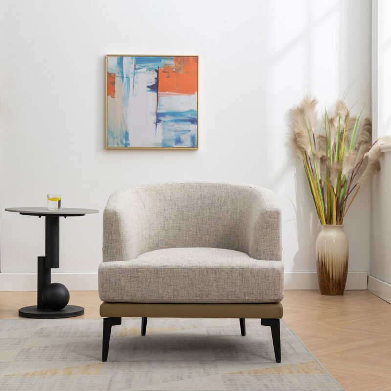 Modern Twotone Barrel Fabric Chair, Upholstered Round Armchair For Living Room Bedroom Reading Room