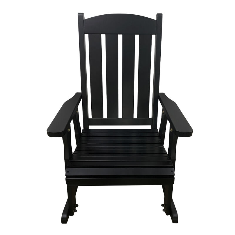 Wooden Rocking Chair with Comfortable Backrest Inclination, High Backrest and Deep Contoured Seat, Solid Fir Wood, Heavy Duty 600 LBS, for Both Outdoor and Indoor, Backyard, Porch and Patio Black