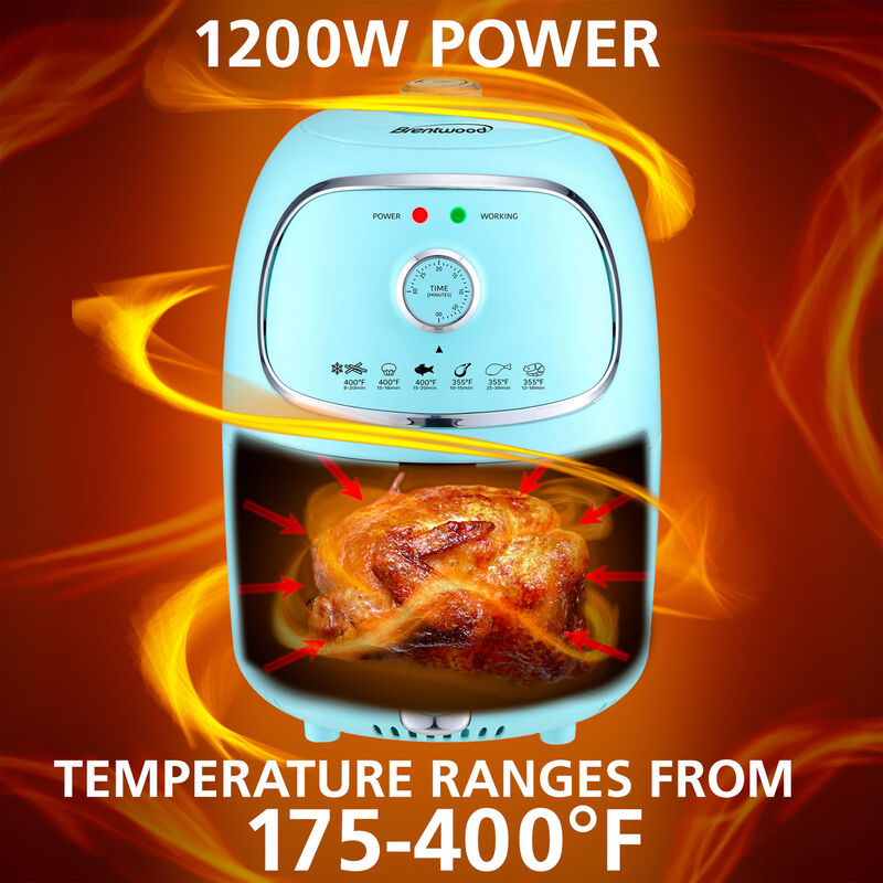 Brentwood AF-202BL 2 Quart Small Electric Air Fryer Blue with Timer and Temp Control
