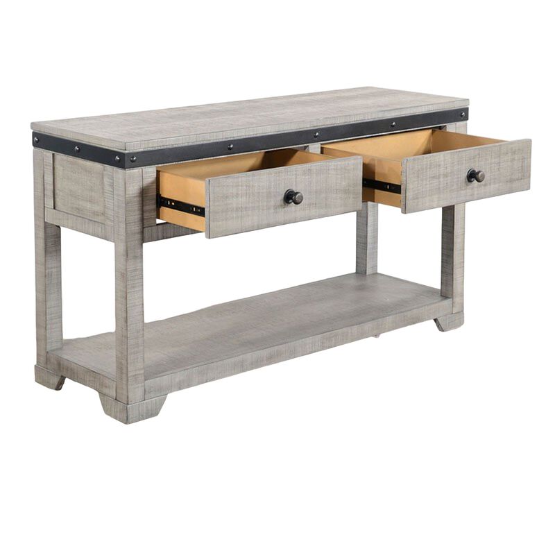 Nelly Sofa Table w Drawer, Shelf, 48 Inch, Black, Gray Mahogany Wood - Benzara