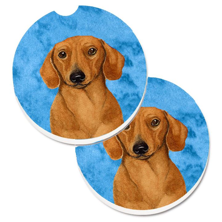 Caroline's Treasures Blue Dachshund Set of 2 Cup Holder Car Coasters LH9357BUCARC, 2.56, Multicolor