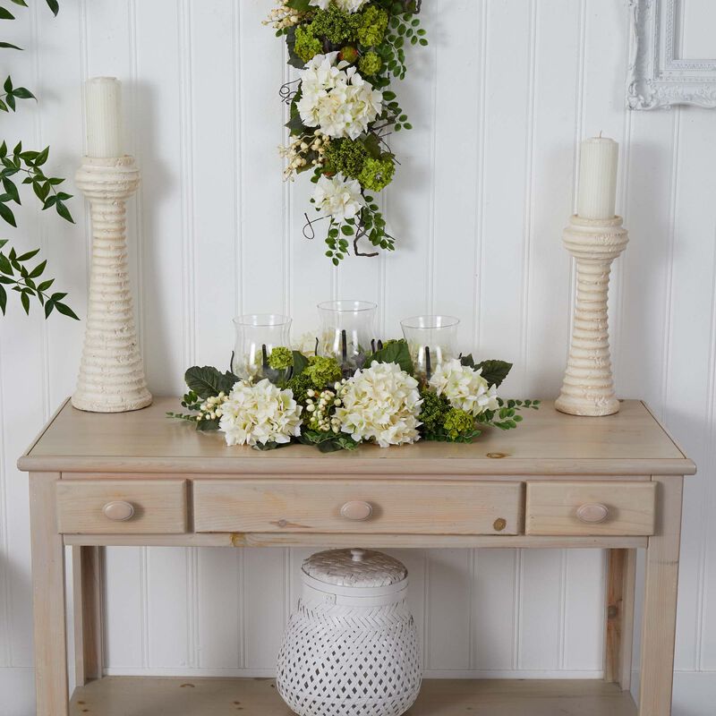 Nearly Natural 29-in Snowball Hydrangea Triple Candelabrum