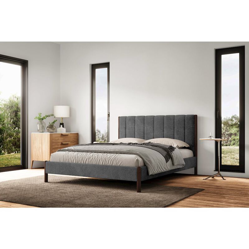 Omax Decor Exton Upholstered Platform Queen Bed in Dark Gray Fabric