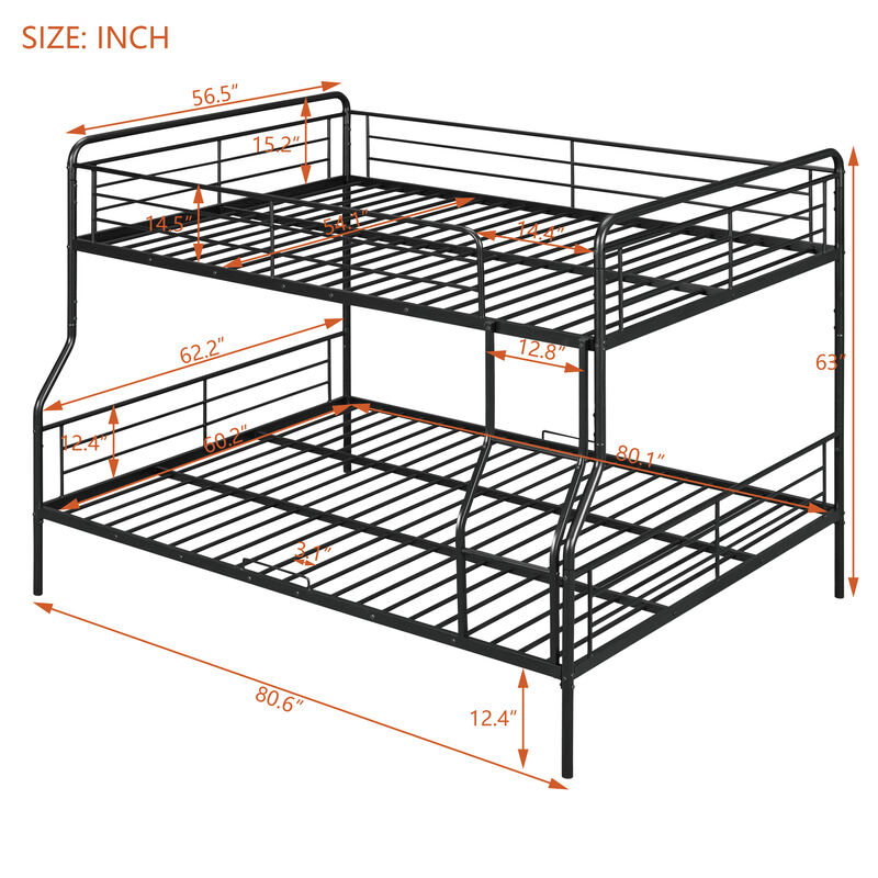 Full XL Over Queen Metal Bunk Bed, Black