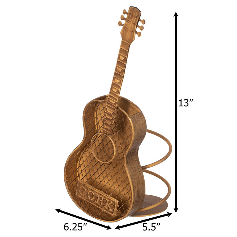 Vintiquewise Decorative Metal Guitar Shape Wine Bottle and Cork Holder – A Unique Home Decor Piece and Countertop Accessory for Kitchens, Bars, and Dining Rooms, Great Collection for Wine Lovers
