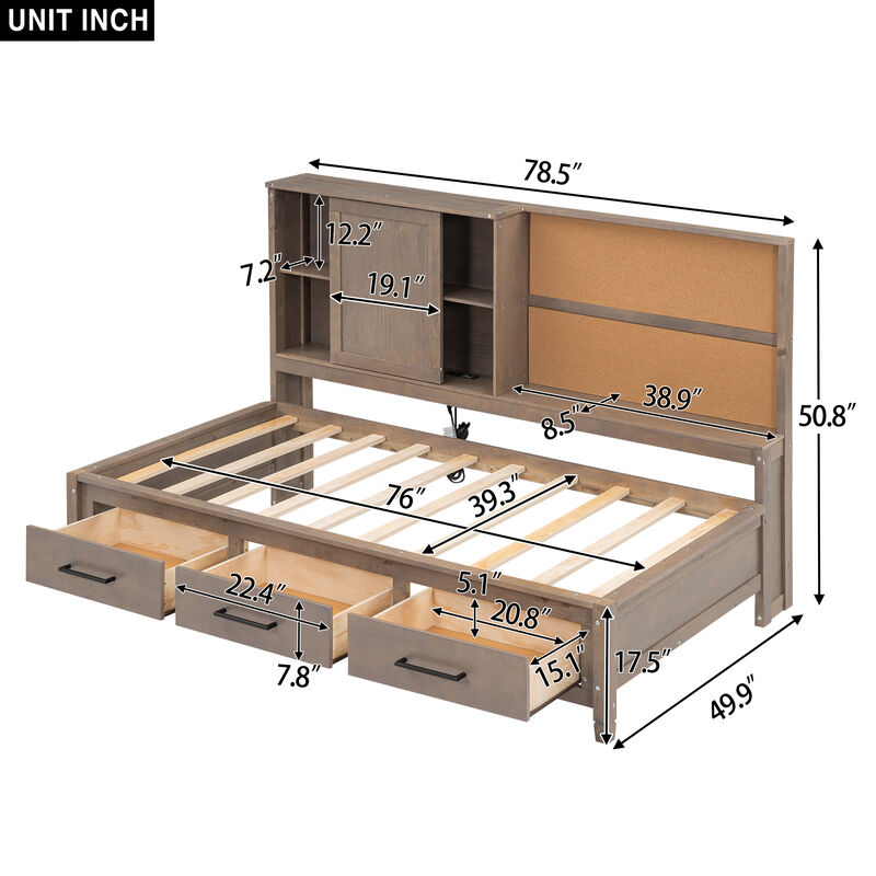 Merax Daybed Bed with USB Ports and 3 Drawers