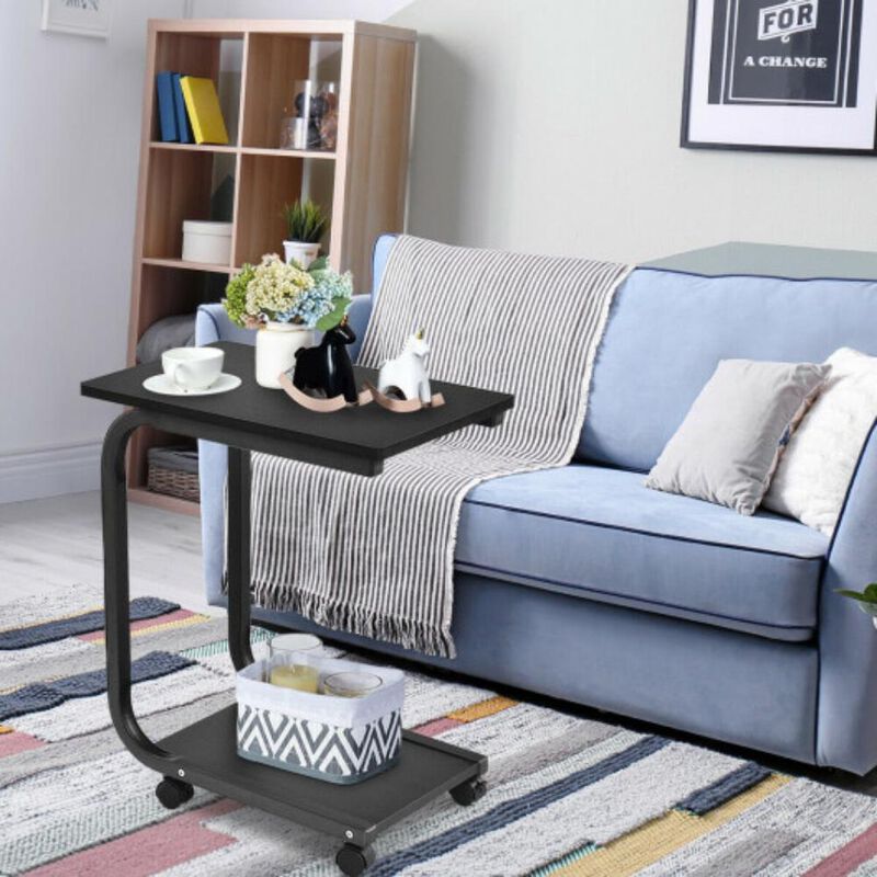 2-Tier Rolling Snack Stand Sofa Side Table for Living Room or Kitchen