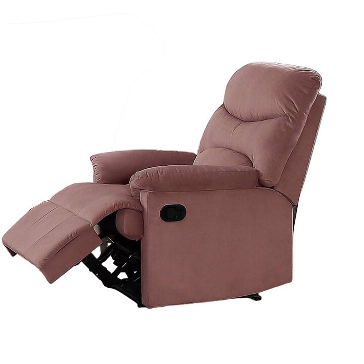 Karry Manual Recliner Chair, Cushioned Blush Pink Velvet, Solid Wood - Benzara