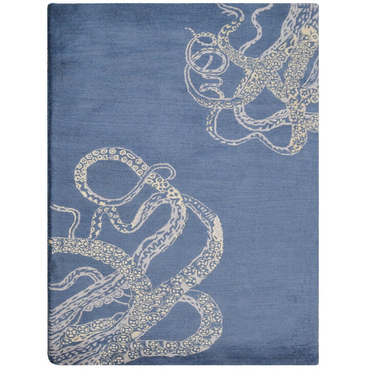 RUGSOTIC CARPETS HAND TUFTED WOOL ECO-FRIENDLY AREA RUGS  - 9'x12', Rectangle Shape, Blue & Beige, Contemporary Modern Design, High Pile Handmade Area Rugs for Living Room, Bed Room (K00512)