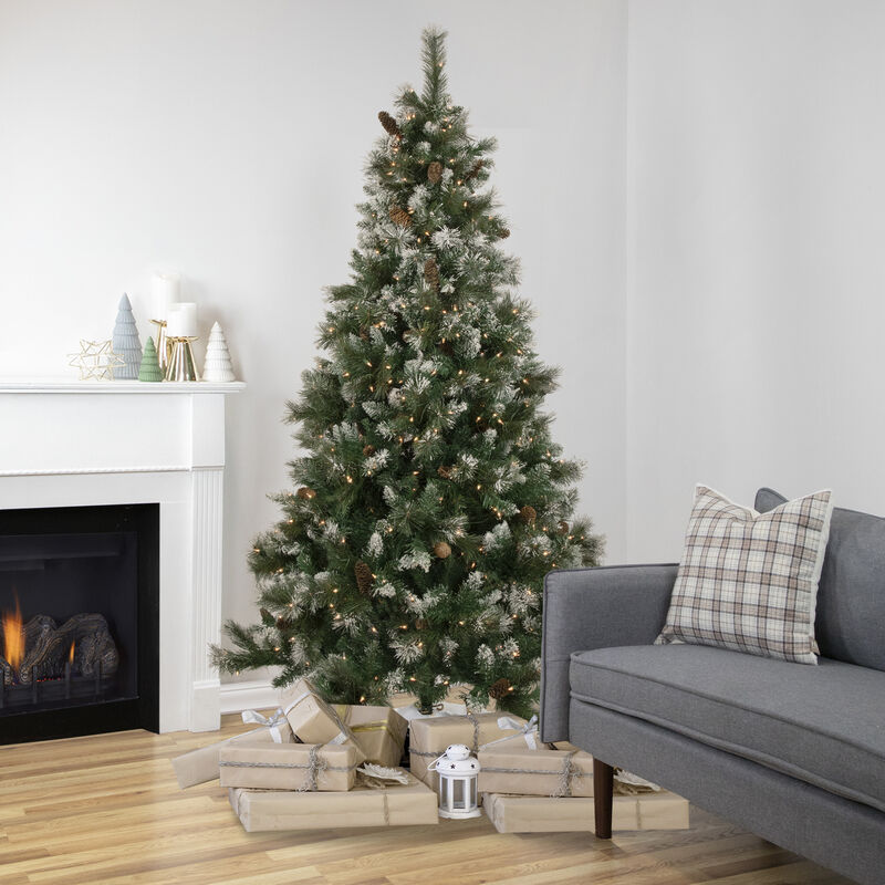 6.5' Pre-lit Snow Valley Pine Artificial Christmas Tree  Clear Lights