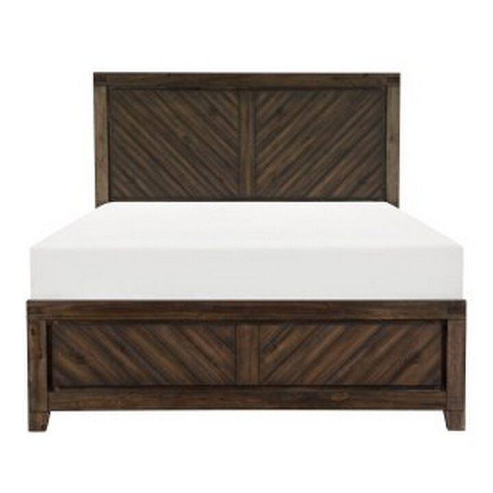 Bitsy Modern Queen Bed, Angled Plank Design, Tapered Legs, Espresso Finish - Benzara