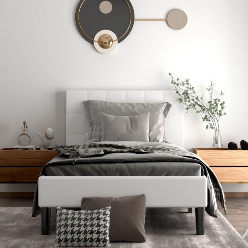 Hivvago Twin Upholstered Bed Frame with Button Tufted Headboard