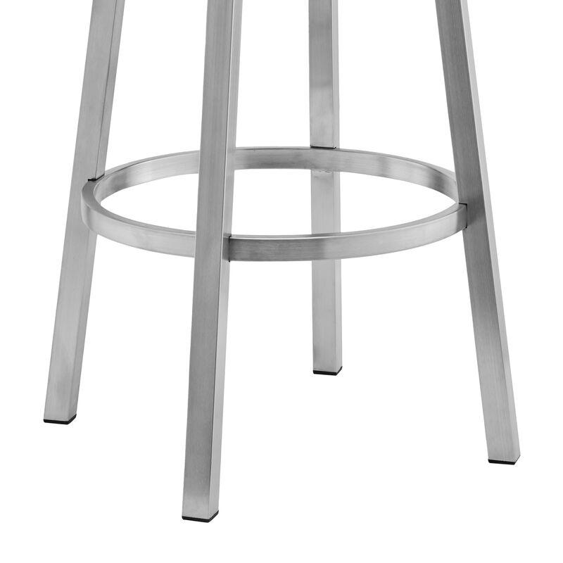 Cohen Bar Height Swivel Bar Stool in Silver Finish with White Faux Leather