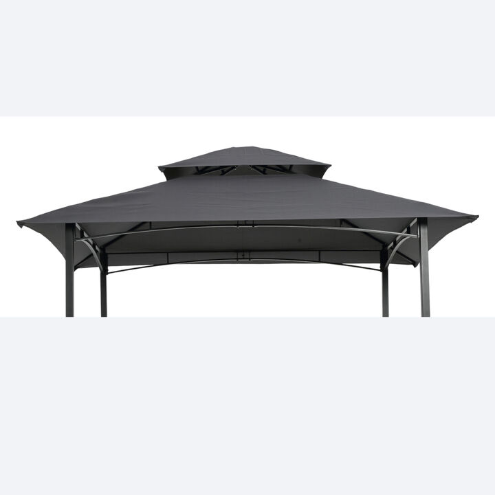 8x5FT Grill Gazebo Replacement Canopy, Double Tiered Bbq Tent Roof Top Cover