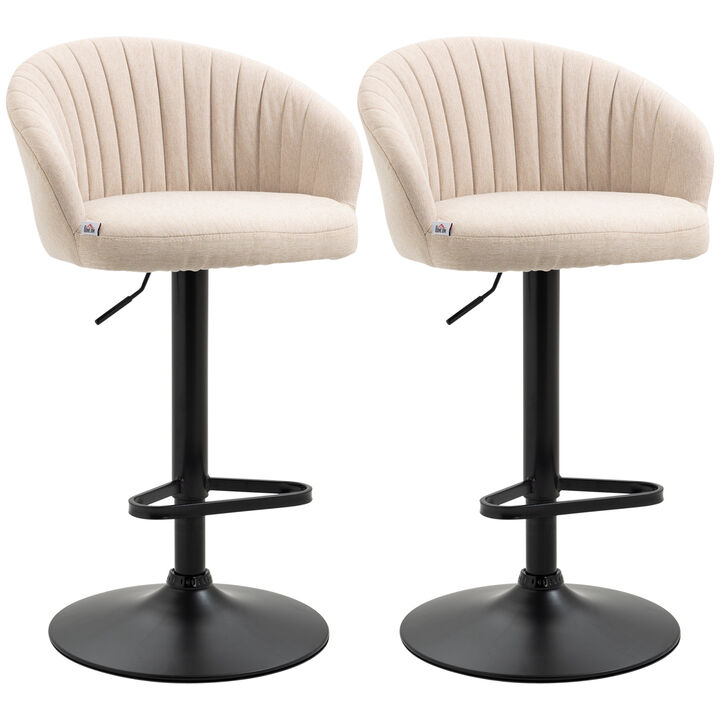 HOMCOM Adjustable Bar Stools Set of 2, Modern Counter Height Barstools, Velvet Fabric Upholstered Kitchen Stools with Swivel Seat, Steel Frame, Footrest, Blue