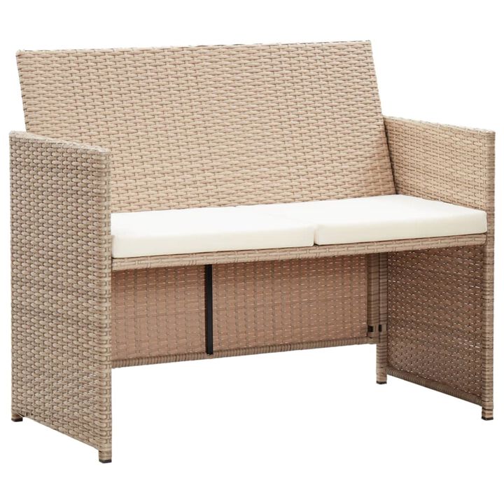 vidaXL 2 Seater Garden Sofa with Cushions Beige Poly Rattan