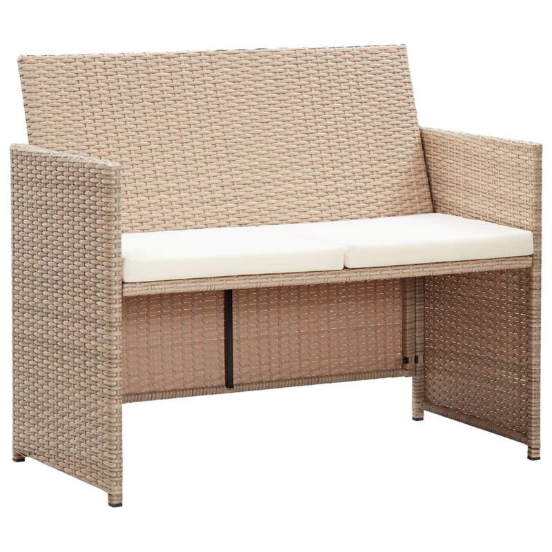 vidaXL 2 Seater Garden Sofa with Cushions Beige Poly Rattan