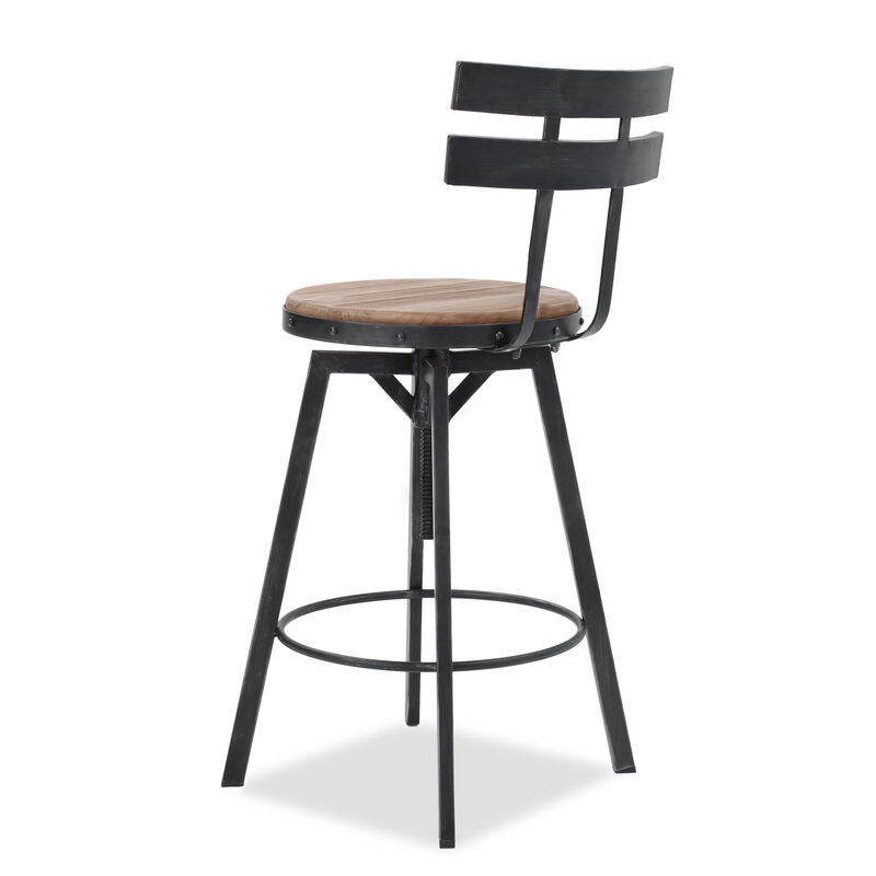 Rustic-Chic Barstool Fir Wood Seat, Metal Frame