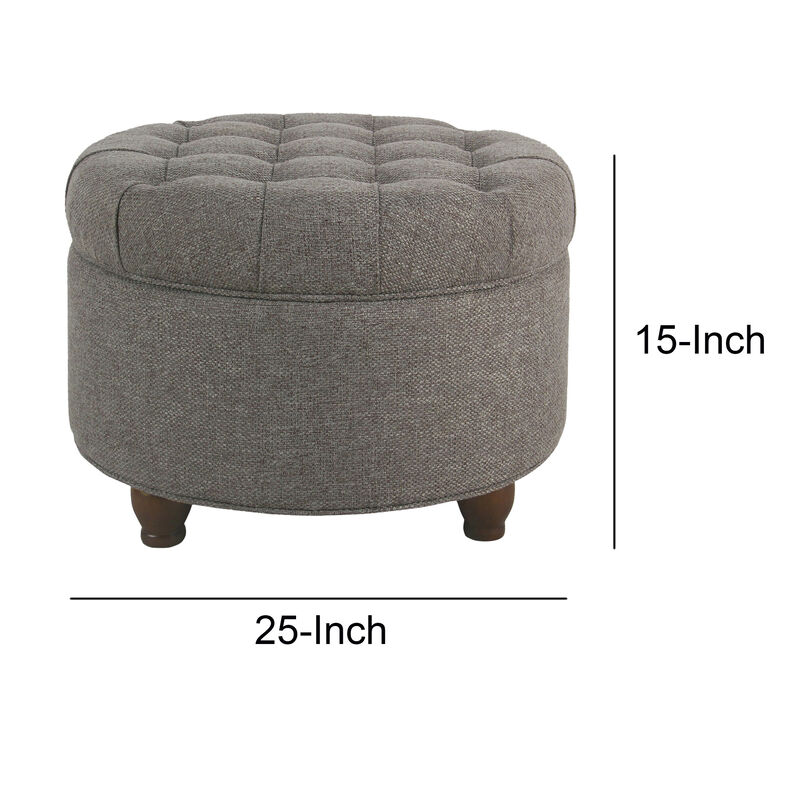Fabric Upholstered Wooden Ottoman with Tufted Lift Off Lid Storage, Dark Gray - Benzara