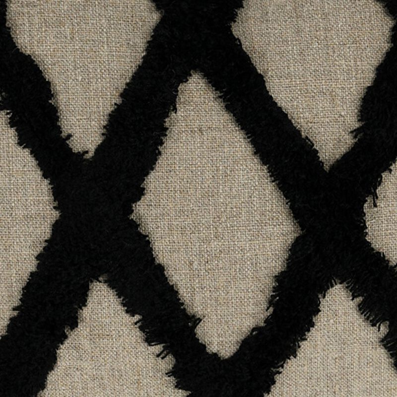 Lo 14 x 20 Lumbar Linen Accent Throw Pillow, Tufted Diamond Pattern, Black-Benzara