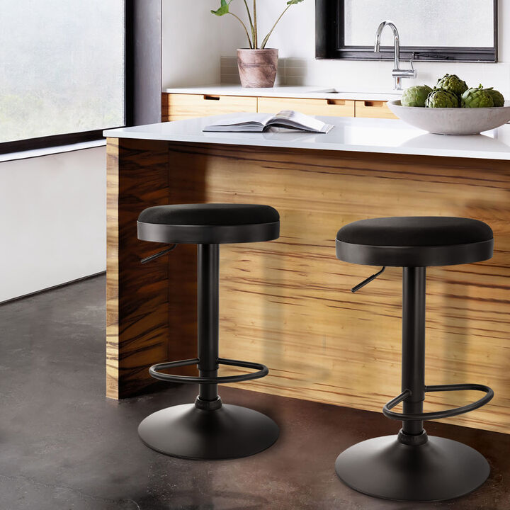 Elama 2 Piece Backless Adjustable Fabric Bar Stool in Black with Black Base