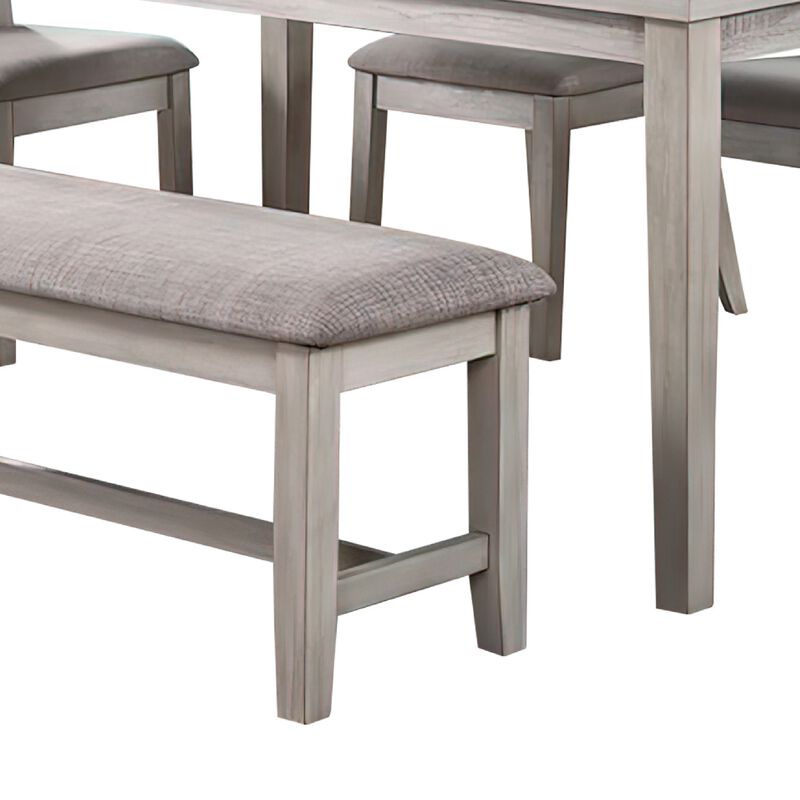 Modern 6 Piece Dining Set with Table, 4 Chairs and Bench, Plush Seats, Gray - Benzara