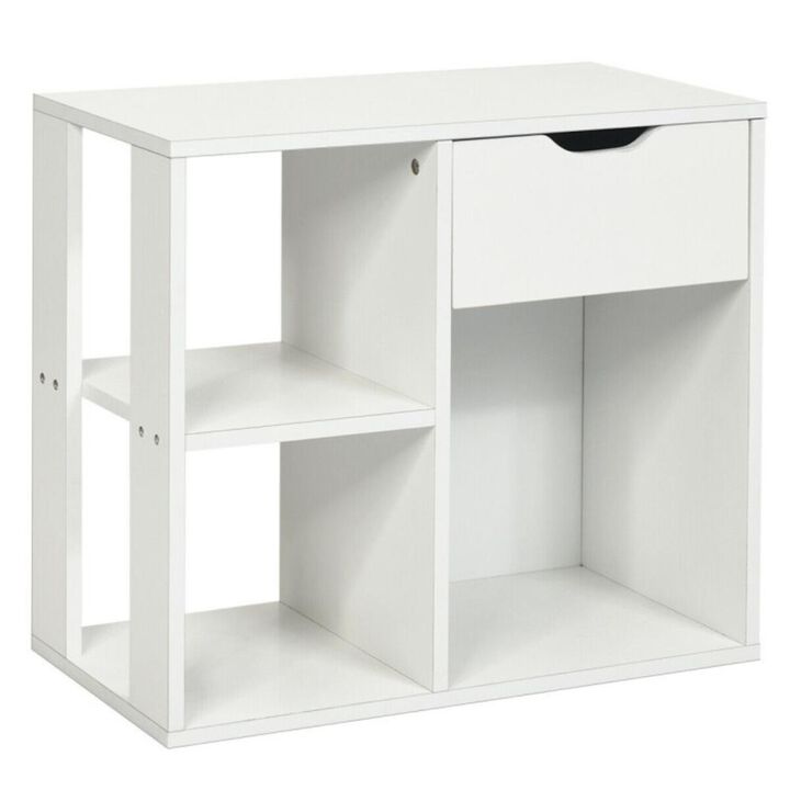 Hivvago 3-Cube Bookcase 2-tier Wooden Storage Shelf with Pull-out Drawer