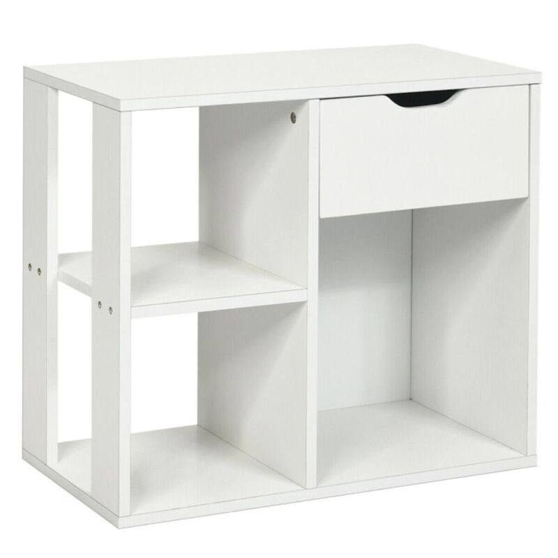 Hivvago 3-Cube Bookcase 2-tier Wooden Storage Shelf with Pull-out Drawer