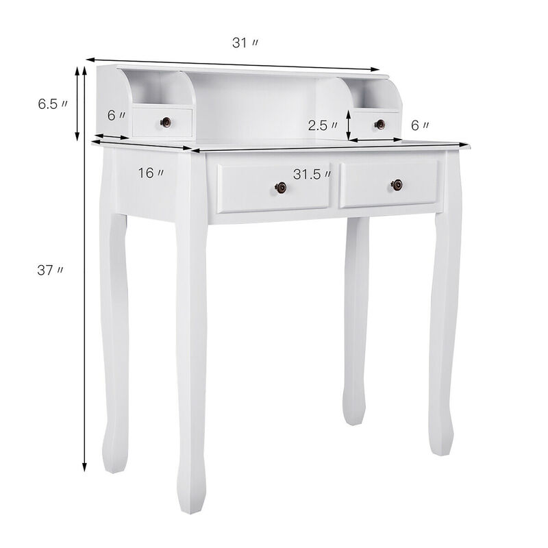 Costway Home Office Computer Desk Writing Desk with 4 Drawer White