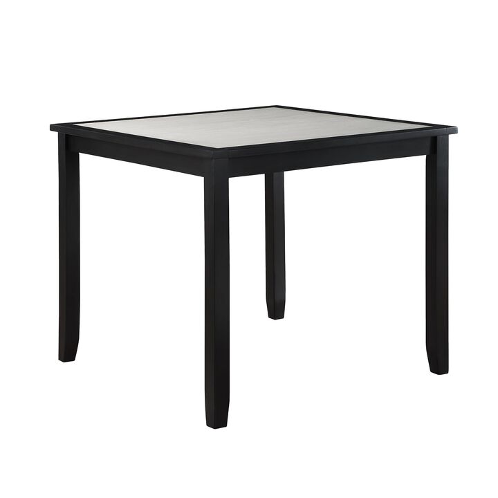 Nick 5 Piece Counter Height Dining Table and Chairs Set, Black, White - Benzara