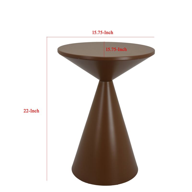 Jammy Plant Stand Table, Round 16 Inch Top, Brown Metal Cone Base - Benzara